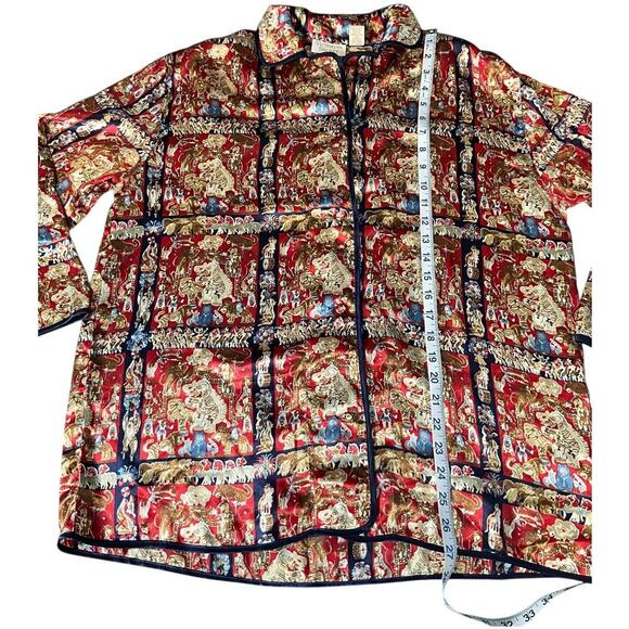 Vintage Victorias Secret Satin Circus Print Pajama Top Red Gold Blue Size Small - Picture 7 of 9